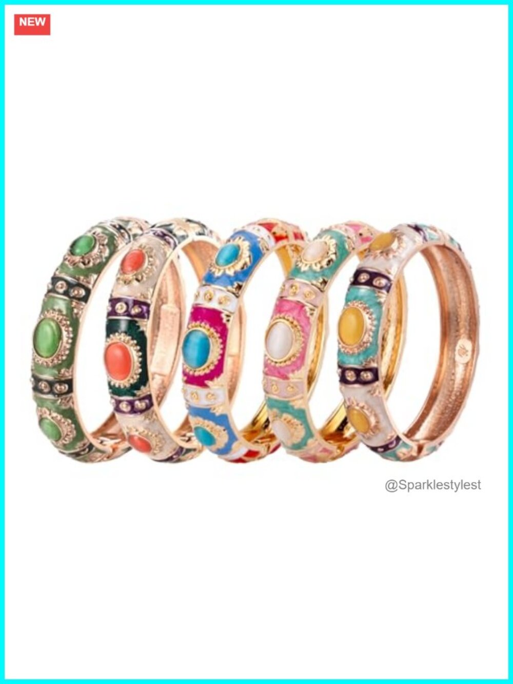 UJOY Enamel Bracelets 5 Pack Cloisonne Rose Gold Flower Bangles